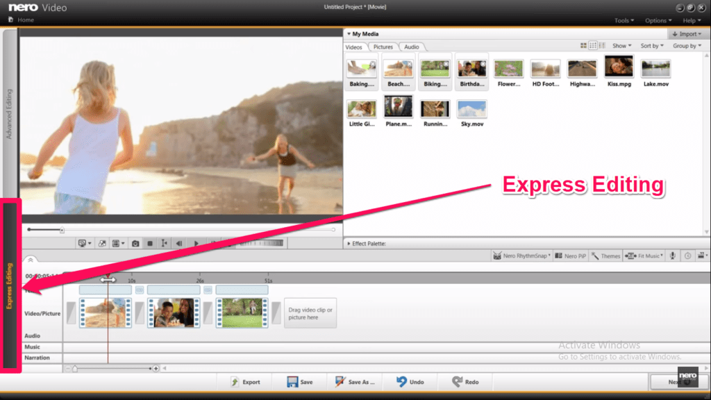 video editing tools Nero Video Editor interface