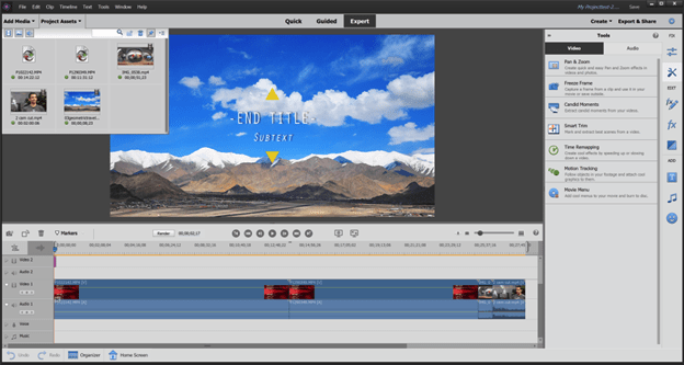 video editing tools premiere elements interface